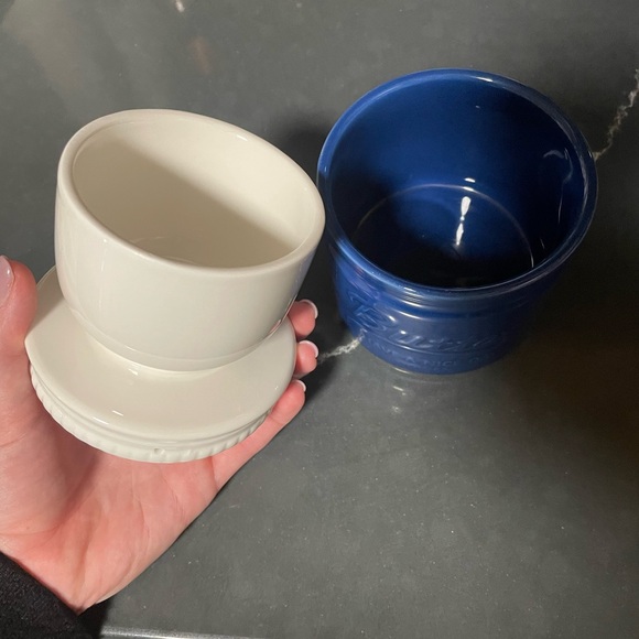 Ceramic Butter Jar, Blue and White, Used Once - Picture 2 of 2